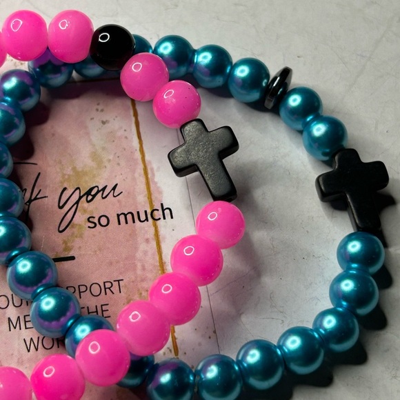 Pink & Blue Cross Bracelets - Picture 2 of 3